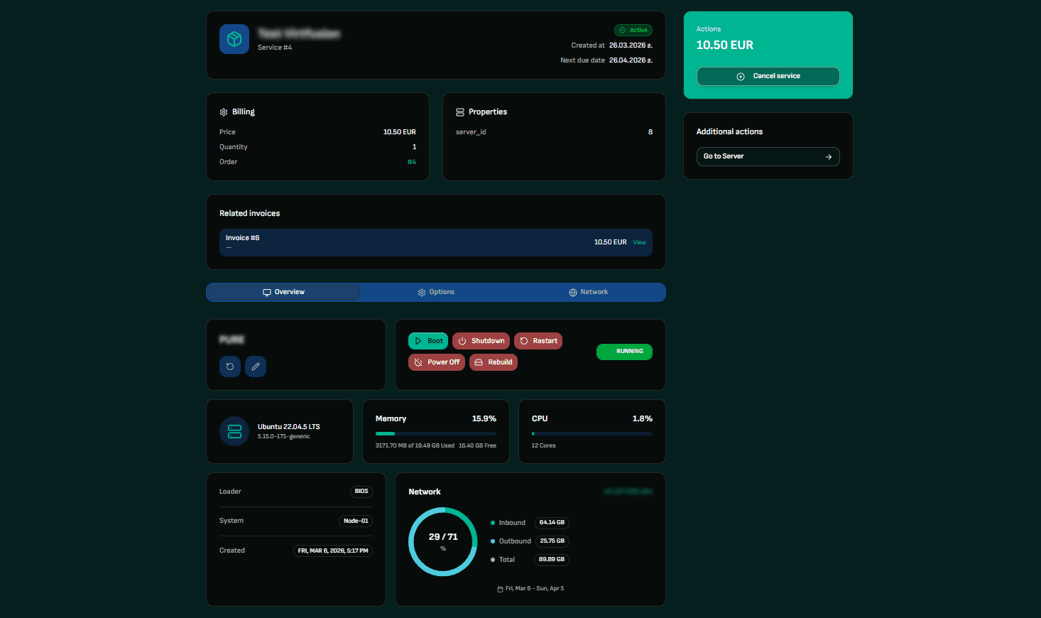 ServerByte Control Panel Interface
